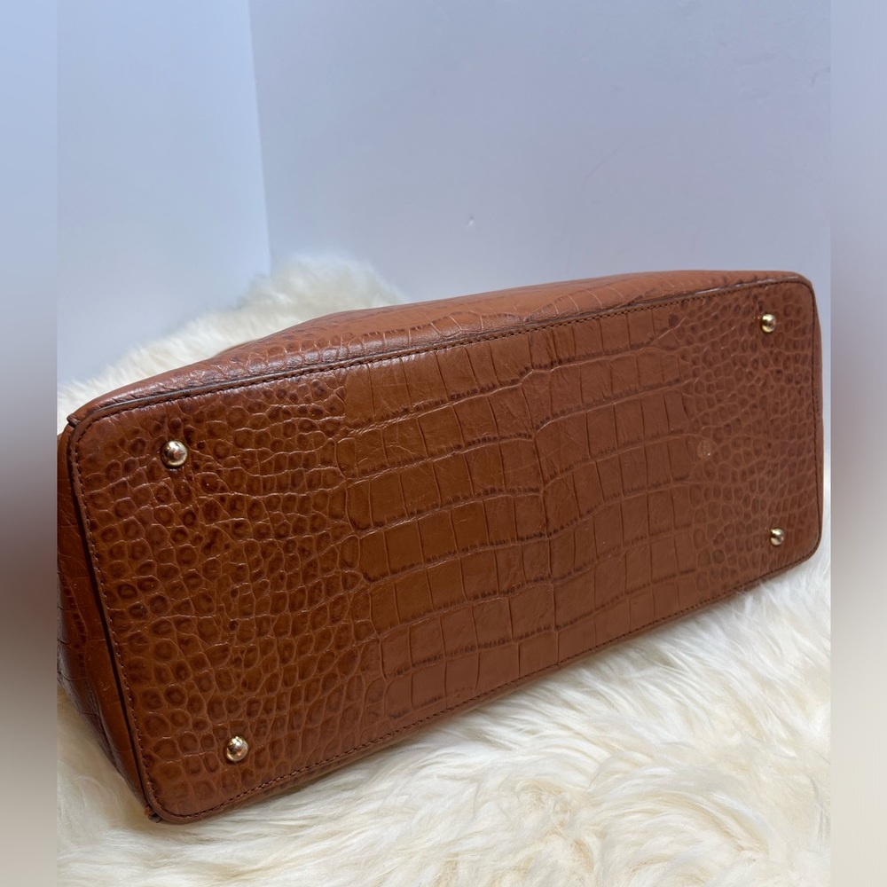 Lauren Ralph Lauren Lanesborough Bourbon Leather Genuine Croc Embossed  Satchel - Picture 3 of 17